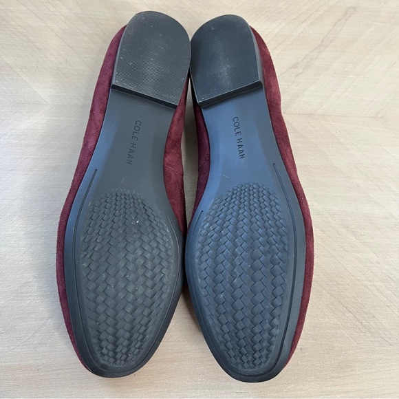 Cole Haan Tali Bow Flats Red Maroon Suede Leather Gold Buckle Loafers Women's 9 - Picture 8 of 8